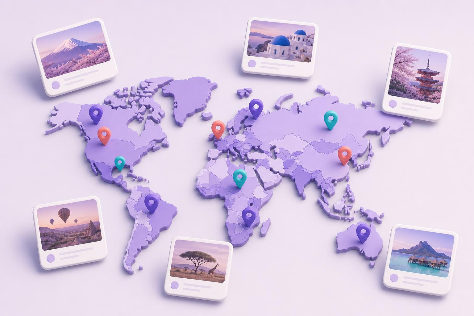Mapa do mundo com memórias de viagem